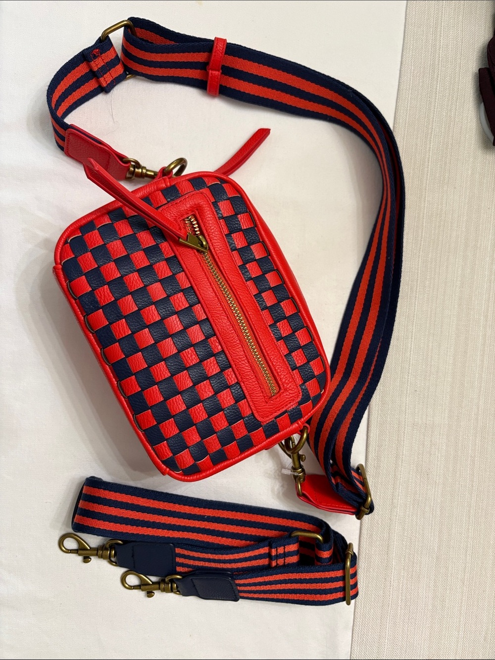 Orange & Navy Woven Crossbody Bag